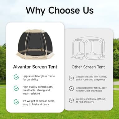 Alvantor/Leedor Pop Up Screen House Tent 2-15 Person Instant Canopy Gazebos For Deck/Patio Outdoor Camping Tent 6‘x6’ / Beige - Image 3