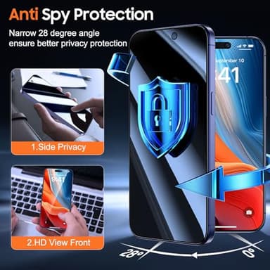 UniqueMe for iPhone 16 / iPhone 15 Privacy Screen Protector - [Military Grade Shatterproof & 9H+ Hardness] Screen Protector 16/15 Tempered Glass Full Coverage Protection, Easy to install, 2 Packs - Image 2
