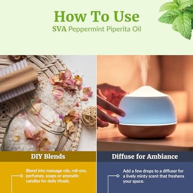 SVA Peppermint Piperita Essential Oil – 4 Fl Oz – 100% Natural Piperita Oil - for Diffuser, Hair Care, Face, Skin Care, Aromatherapy, Scalp and Body Massage, Soap and Candle Making - with Dropper - Image 6