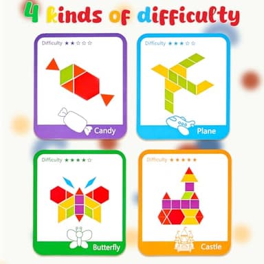 LovesTown 209 PCS Shapes Wooden Pattern Blocks for Kids,Geometric with Activity Cards and Storage Bag, Educational Tangram Puzzles,Great Learning Gift from Parents or Teachers - Image 5