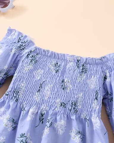 Toddler Long Sleeve Floral Dress Easter Smocked Spring Summer Clothes Girl School Outfits Church Sundress Flower Purple 3 Years - Image 4