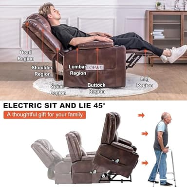 COMHOMA Power Lift Recliner for Elderly,Lift Chair with Heat and Massage,PU Recliner Sofa with Timing Function 2 Side Pockets,Cup Holders and Infinite Position for Living Room (Brown) - Image 5