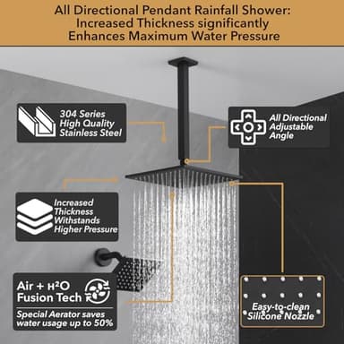 VANFOXLE Shower Faucet Set Matte Black Shower System,Push Button Diverter Shower Faucet with 2 in 1 Handheld,Ceiling Mount 10 Inch Shower Head with 6 Inch Wall Mount Shower Head - Image 2