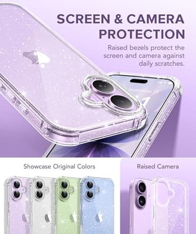 BERFY for iPhone 17 Case for Women, Clear Glitter Shockproof Protective Case, Anti-Yellowing, with Screen Protector & Camera Lens Protector 6.3", Sparkle Clear - Image 2
