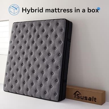 Susalt Queen Mattress, 12 Inch Hybrid Mattress in a Box, Gel Memory Foam, Medium Firm, Edge Support, Motion Isolation, Pressure Relief, Zoned Support Spring, CertiPUR-US Certified, Black & Gray - Image 9