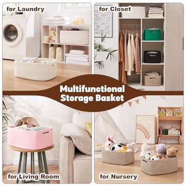 OIAHOMY Storage Basket for Shelves, Closet Cube Storage Bins Baskets for Clothes Blanket Towels, Baby Nursery, Toy Baskets Box, Woven Rope Basket, 15.75*11.81*7.09 IN, 2 Packs White - Image 6