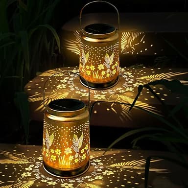 KY&BOSAM Solar Lanterns Outdoor Waterproof Hummingbird Garden Decor Birthday Gifts for Women Mom Grandma Hanging Solar Lights Outdoor Metal LED Lantern Outside for Yard Patio Backyard Porch Pathway - Image 2