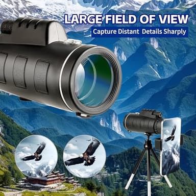 Outdoor Monocular Telescope, 80 * 100 High-Definition High Magnification Monocular Telescope, with Universal Phone Holder, Telescopic Tripod, Suitable for Hiking, Camping, Travel,etc - Image 4