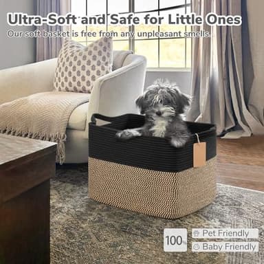 Goodpick Woven Storage Baskets for Organizing, 18" x 14" x 12" Wicker Laundry Basket for Shoes,Towel, Blanket Basket for Living Room, Toy Baskets Storage Kids with Handles - Image 6