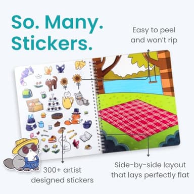 Land of Cats Sticker + Coloring Book (300+ Cat Stickers for Kids & 8 Scenes) by Cupkin, Side by Side Activity Book Design, Cat Sticker Books Kids Ages 4-8, Also Great for Older Boys & Girls - Image 2