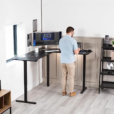 VIVO Electric Corner 75 x 63 inch L-Shaped Standing Desk, Memory Height Adjustment, Black Top Black Frame, DESK-E3CTB-75 - Image 2