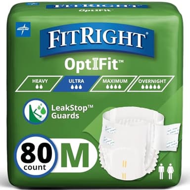FitRight Adult Diapers, Ultra Heavy Absorbency, M (Waist Size 32in-44in), 80 Count, OptiFit Incontinence Briefs for Men and Women, Disposable, Moisture-Wicking, Leak Protection, - Image 1