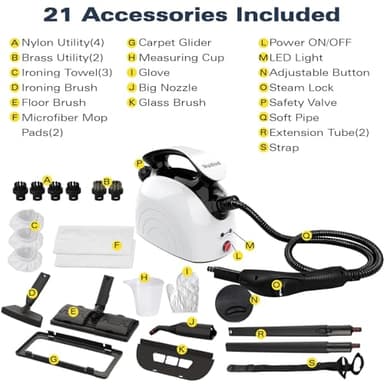 Steam Cleaner, Handheld Steamer with 21 Accessories, 248°F High-Temperature Steam for Floors, Grout, Tiles, Carpet, Cars - Portable 1.08L Tank, Child Lock, Chemical-Free Cleaning - Image 6