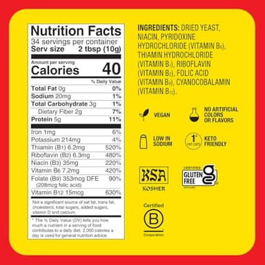 Bragg Premium Nutritional Yeast Seasoning - Vegan, Gluten Free – Good Source of Protein & Vitamins – Nutritious Savory Parmesan Cheese Substitute (Original, 12 Ounce (Pack of 1)) - Image 2