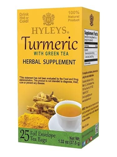 Hyleys Green Tea with Turmeric - 25 Tea Bags (6 Pack - 150 Tea Bags Total) - Wellness Herbal Supplement - Image 1