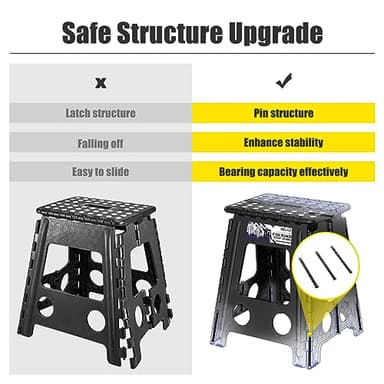 Delxo 17.5 Inch Folding Step Stool,Foldable Stool for Adults with Safety Lock,Portable Collapsible Plastic Step Stool,Non Slip Folding Stools for Kitchen Bathroom Bedroom Up to 400LBS,(Black 1PC) - Image 3