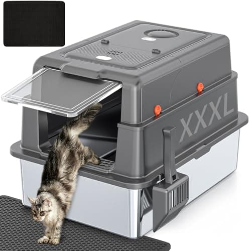 XXXL Extra Large Stainless Steel Litter Box with Lid, 28" L x 20.5" W x 17" H Covered Stainless Steel Litter Box, Suitable for Large Cats and Multiple Cats, Non-Sticky, Anti-Leakage, Easy to Clean