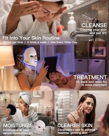 NEWKEY LED Face Mask Light Therapy,Red Light Therapy for Face Wrinkle Blue Light Therapy Mask for Face Acne,150LEDs,10 Min Auto Shut off, Wired - Image 6