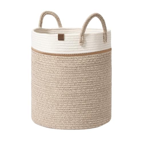 LA JOLIE MUSE Woven Basket Rope Storage Baskets - Large Cotton Organizer 16 x 14 x 14 Inches, Basket for Baby Blanket, Kids Toy Nursery Laundry Basket - Image 1