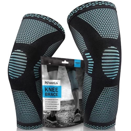 POWERLIX Knee Compression Sleeve (Pair) - Best Knee Brace for Knee Pain for Men & Women – Knee Support for Running, Basketball, Volleyball, Weightlifting, Gym, Workout, Sports - Image 1