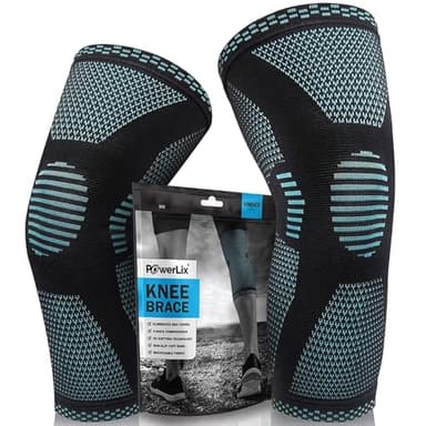 POWERLIX Knee Compression Sleeve (Pair) - Best Knee Brace for Knee Pain for Men & Women – Knee Support for Running, Basketball, Volleyball, Weightlifting, Gym, Workout, Sports - Image 1