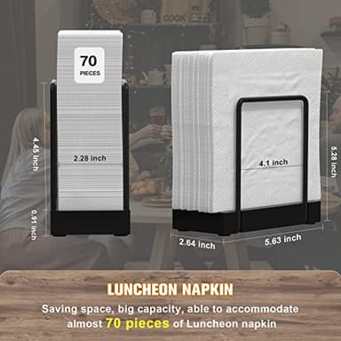 Wican Napkin Holder for Table, Bamboo Iron Standing Napkin Dispenser for Kitchen Dining Farmhouse Cocktail Picnic Bar Rustic Wood Holders for Paper Mail Bills Suitable for All Dining Room Decors Black - Image 7