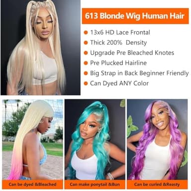 ENFLOKT 613 13x6 Lace Front Wig Human Hair 200% Density Straight Blonde Lace Frontal Wigs Human Hair Pre Plucked Blonde HD Lace Front Wig 24inch Glueless Wigs for Women - Image 5
