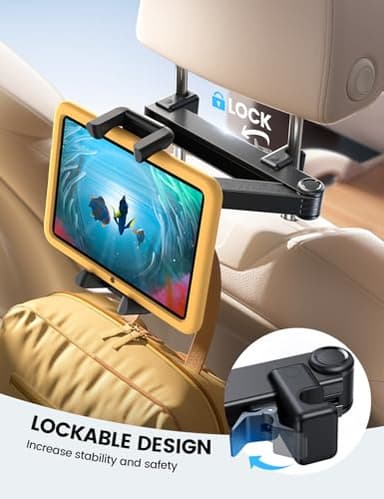 Lamicall Car Headrest Tablet Holder - [Lockable] [Thick Case Friendly] [Foldable Clip] Car Backseat Tablet Mount, Car Accessories for Kids, for iPad Pro, Air, Mini, Galaxy, Fire HD, 4.7-13" Tablets - Image 2