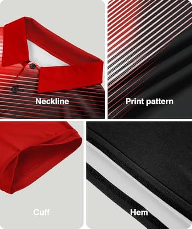 ZITY Mens Golf Shirt Short Sleeve Sport Moisture Wicking Performance Print Golf Polo Shirts for Men Collared Casual T-Shirt Red White Black Medium - Image 4