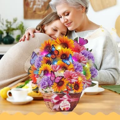 MZD8391 Birthday Cards with MUSIC & LIGHTS, Pop Up Happy Birthday Card, Sunflower & Butterfly, 10 Inch Life Sized Forever Flower Bouquet Gifts for Women Mom Grandma - Image 5