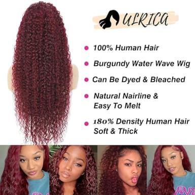 ULRICA Burgundy Wig Human Hair Water Wave 99J Burgundy Lace Front Wigs Human Hair Wigs for Women 13x4 HD Lace Front Wigs Human Hair Pre Plucked Wine Red Wigs Burgundy Wig 22 Inch - Image 5