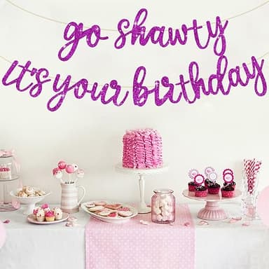 BEISHIDA Purple Go Shawty It's Your Birthday Banner - NO DIY - Hip Hop Theme Glitter Happy Birthday Banner - Pre-Strung - Purple Rap Theme Happy Birthday Sign for Man Women birthday Party Supply - Image 2
