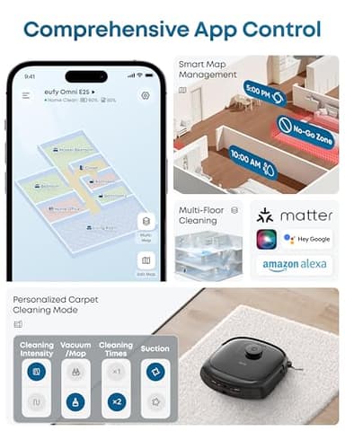 eufy Robot Vacuum E25, HydroJet System with Roller Mop, 20,000 Pa Turbo Suction, All-in-One Robot Vacuum and Mop Combo, Edge-to-Corner Cleaning, Zero-Tangle Design, AI Obstacle Avoidance (Upgraded) - Image 7