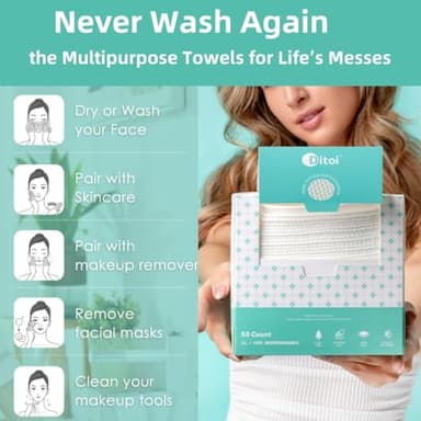 Ditoi Face Towels XL, Disposable Face Towel, Makeup Remover Dry Wipes 10"×12", Ultra Thick Soft Face Towelettes for Washing Face, 200 Count (4 Pack) - Image 6