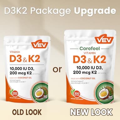 VEV Corefeel Vitamin D3 K2 10,000 IU, 200 mcg MK-7, 300 Coconut Oil Softgels, 2 in 1 Vitamins Supplement D & K (Include MK7), Easy to Swallow, Supports Calcium Absorption, Bone Health - Image 3