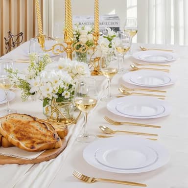 KIRE 120PCS White Plastic Plates - Heavy Duty White Disposable Plates for Party/Wedding - Include 60Pieces 10.25inch White Dinner Plates - 60Pieces 7.5inch White Dessert/Salad Plates - Image 2