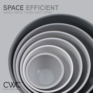 COOK WITH COLOR Mixing Bowls with Lids - 12 Piece Plastic Nesting Bowls Set includes 6 Prep Bowls and 6 Lids, Non Slip Bottom and Embossed Design - Microwave Safe (Grey) - Image 4