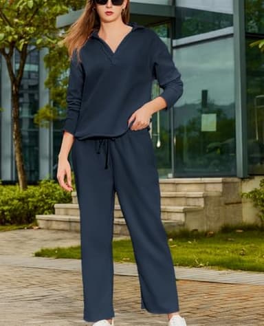 Yioaga Women Tracksuits 2 Piece Set Carmel Travel Set Patrick Pullover Sweatshirt Catherine Sweatpants Casual Lounge Outfit(Navy,XL) - Image 4