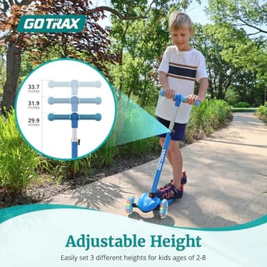 Gotrax KS1 Kids Kick Scooter, LED Lighted Wheels and 3 Adjustable Height Handlebars, Lean-to-Steer & Widen Anti-Slip Deck, 3 Wheel Scooter for Boys & Girls Ages 2-8 and up to 100 Lbs (Blue) - Image 2