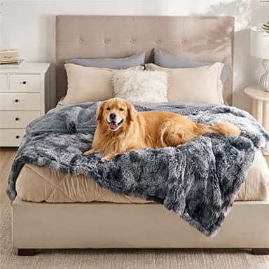 Bedsure Waterproof Dog Blankets for Large Dogs - Cat Blanket for Bed Couch Protector Washable Long Faux Fur, Calming Soft Reversible Throw Furniture Protection for Puppy Pet, 60"x80", Tie-dye Grey - Image 1
