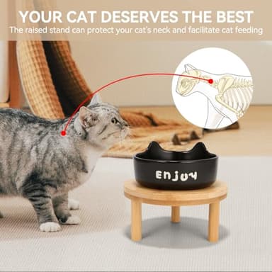 3PCS Elevated Cat Bowls,Wide Raised Ceramic Pet Dishes with Bamboo Stand, Whisker Friendly Pet Water or Food Plates Feeding Station for Indoor Small Dogs, Kitten (Black(3PCS)) - Image 2