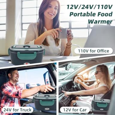 SOHIDA Electric Lunch Box Food Heater, 80W Portable Warmer for Car Truck Work with 304 Stainless Steel Container, 12V/24V/110V Green Heated Lunch Box Suitable for Ideal Driver/Work/Gift - Image 4