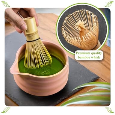 Marce Matcha Whisk Set- Matcha Set includes Matcha Whisk and Bowl with Spout, Sifter, Holder and Scoop- The Perfect Bamboo Whisk for Matcha Tea (Pink) - Image 3