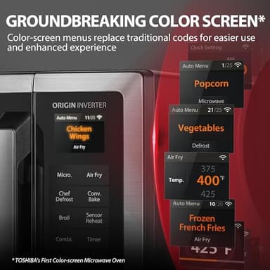 TOSHIBA ML2-STC13SAIT(SS) Air Fryer Combo Countertop Microwave Ovenwith 2.4-Inch Color Screen, Origin Inverter Technology, Smart Sensor, Compatible with Alexa, 1100W, 1.3 Cu.Ft, Silver - Image 3