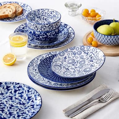 vancasso SELENE Plates and Bowls Set for 4, 12 Pieces Dinnerware Sets, Mircowave and Dishwasher Safe Dishes Set, Porcelain Blue Dinnerware - Image 7