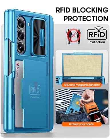 Vizvera for Samsung Galaxy Z Fold 6 Case RFID Wallet with Cards Holder [S Pen Holder] [Camera Cover] Shockproof Silicone Protective Phone Case for Z Fold 6 2024-Lake Blue - Image 4
