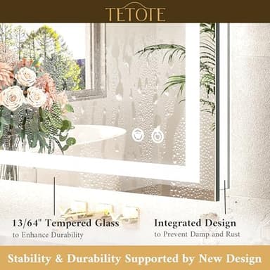 TETOTE 84 x 36 LED Bathroom Mirror with Lights, Brighter Front and Backlit Led Lighted Vanity Mirror Wall Mounted, 3-Color Dimmable Light up Anti Fog Mirror, Waterproof, Shatterproof Tempered Glass - Image 5