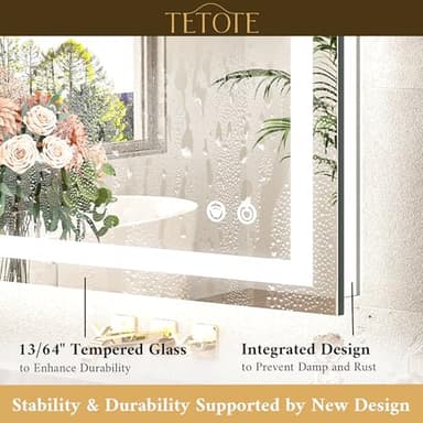 TETOTE LED Bathroom Mirror with Lights 28 x 36 Frontlit and Backlit Light up Mirror, Brighter Lighted Bathroom Mirror for Wall, 3-Color Anti Fog Mirror, Waterproof, Shatterproof Tempered Glass - Image 4