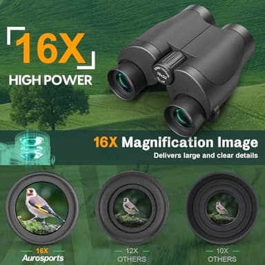 Aurosports 16x32 Compact Binoculars for Adults and Kids - High Powered Small Binoculars with Low Light Vision - Easy Focus Lightweight binos for Bird Watching Hunting Travel Hiking - Image 2