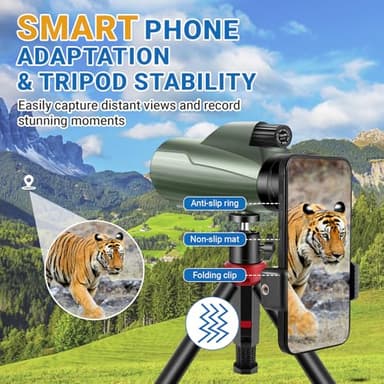 12x56 Monoculars for Adults High Powered, HD BAK4 FMC Monocular Telescope with Smartphone Adapter & Tripod, Portable Lightweight Monocular Scope for Bird Watching, Stargazing, Concerts & Sports Events - Image 6